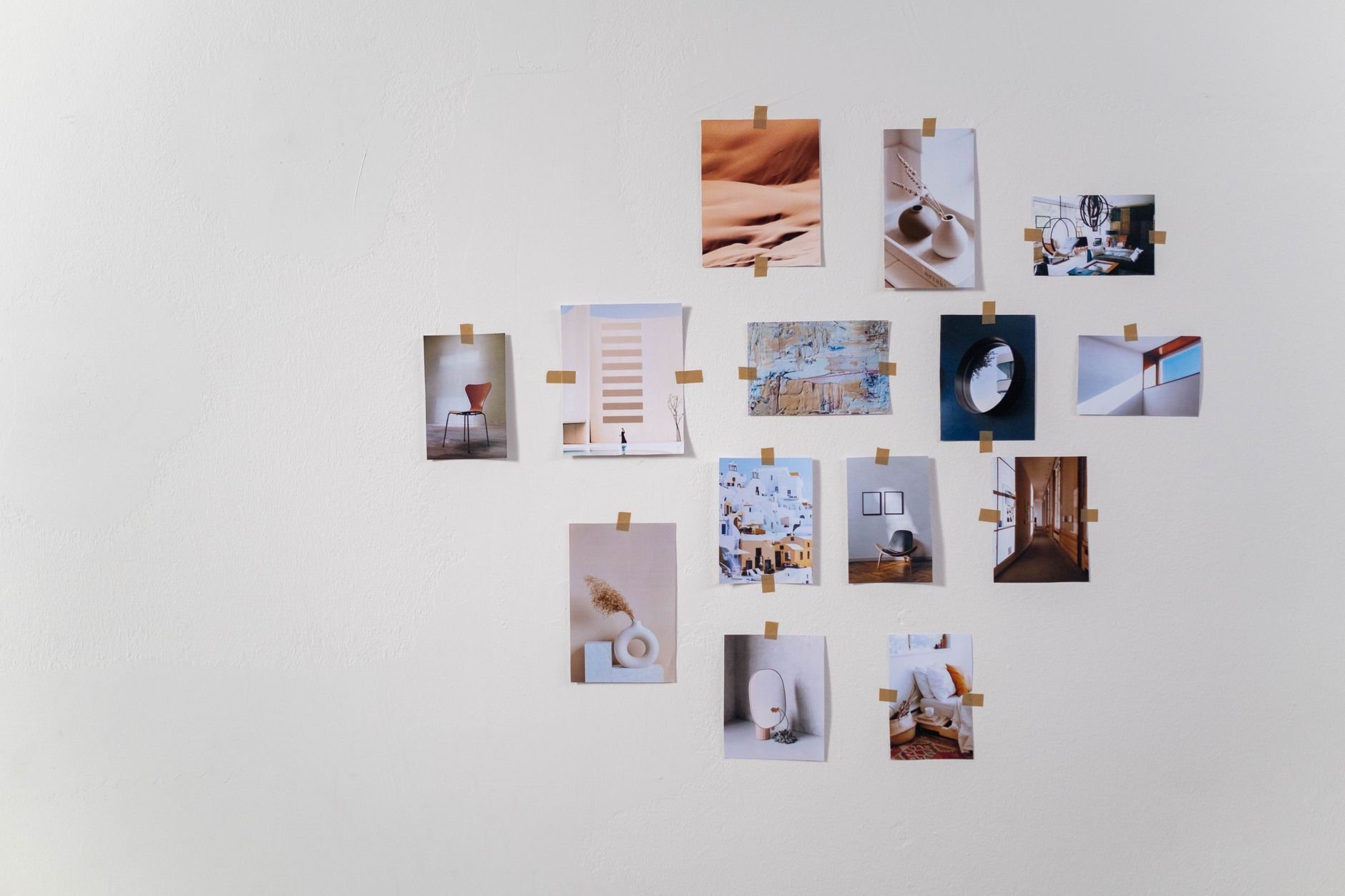 A minimalist wall collage of photos ideal for modern home decor and interior design inspiration